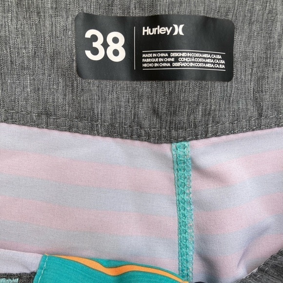 Men's Hurley Turquoise Phantom Board Shorts 38  Poly Logo Surf Beach Sun STAINED - Picture 4 of 15